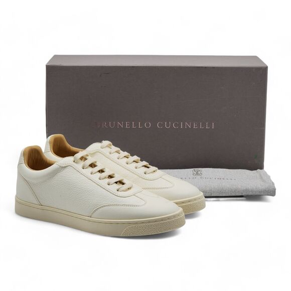 Brunello Cucinelli Deerskin Leather Low Top Sneakers Off White size 40 7US $995 - Picture 1 of 9